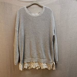 pins and needles gray knit lace trimmed sweater